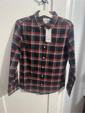 Goodfellow & Co Men's Black Red Teal Plaid Button-Down Shirt